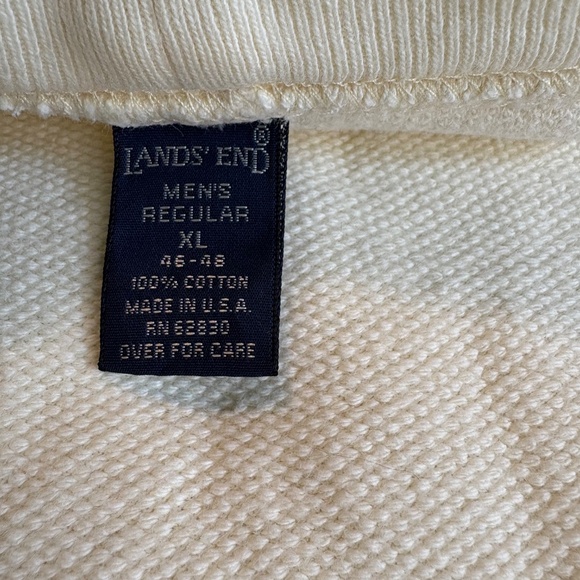 Vintage 90s Men's Lands' End Cotton Ivory Sweatshirt Pullover Made In USA Sz XL - Picture 11 of 12